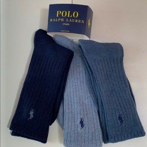 Polo Ralph Lauren Crew Socks 10-13 Blue Tones 3-pack
